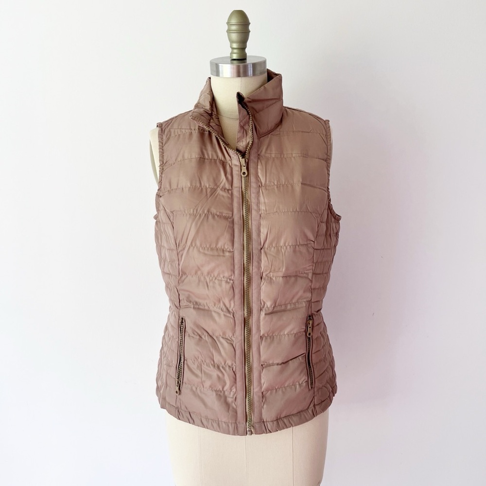 LA Coalition Women's Beige Quilted Vest / Light Brown Tan / Casual Streetwear‎